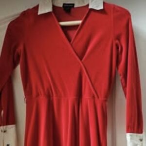 Elegant Girls Red Velvet Dress with White Accents